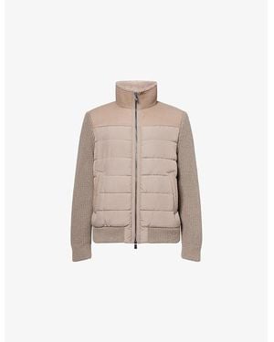 Corneliani Knitted-Sleeve Padded Leather And Woven Jacket - Natural