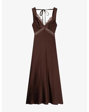 OMNES Aurelia Lace-Trim Satin Maxi Dress - Brown