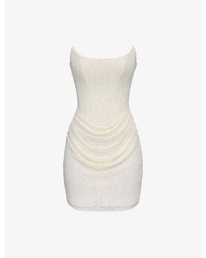 House Of Cb Arielle Bead-Embellished Mesh Mini Bridal Gown - White