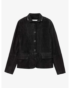 AllSaints Surveya Single-Breasted Suede Blazer - Black