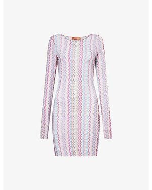 Missoni Long-Sleeves Zig-Zag Mesh Cover-Up - Purple
