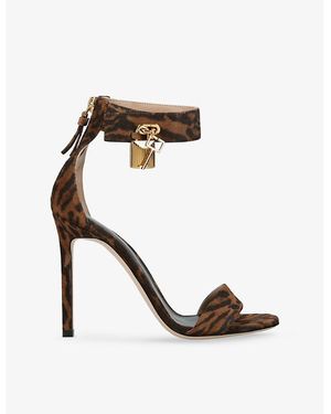 Tom Ford Padlock 105 Leopard-Print Suede Heeled Sandals - White