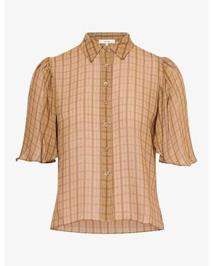 FRAME The Flutter Checked Silk Blouse - Brown