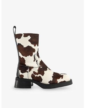 Miista Yolanda Cow-Print Vegan-Suede Ankle Boots - Black