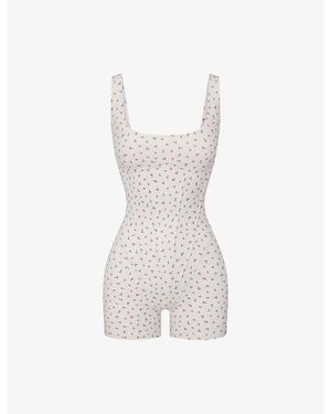 NikeSKIMS Matte Printed 2-Inch Corset Studio Bodysuit - White
