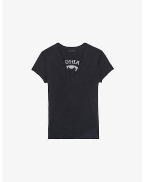 ZADIG & VOLTAIRE トミ クルネック Tシャツ JMTS016630 ENCRE Zadig & Voltaire Tunisien Skull T-Shirt | FashionClap