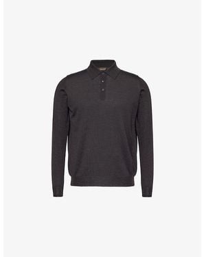 Oscar Jacobson Flannel Knitted Regular-Fit Wool Polo Shirt - Blue