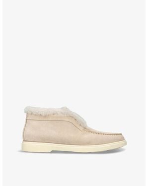 Santoni Fortune Embossed-Branded Suede Ankle Boots - Natural