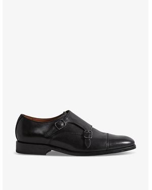 Reiss Amalfi Double-Monk Strap Leather Shoes - Black