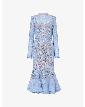 Nadine Merabi Juliette High-Neck Lace Midi Dress - Blue