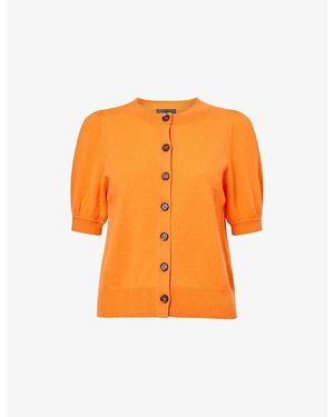 ME+EM Pouf-Sleeve Knitted Cashmere Cardigan - Orange