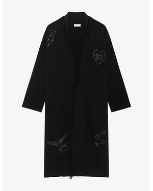 Zadig & Voltaire Camy Rhinestone-Embellished Wool-Blend Coat - Black