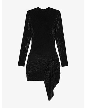 Maje Bow Rhinestone-Embellished Stretch-Knit Mini Dress - Black