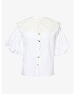 Sister Jane Lumiere Open Cut-Work-Collar Cotton Blouse - White