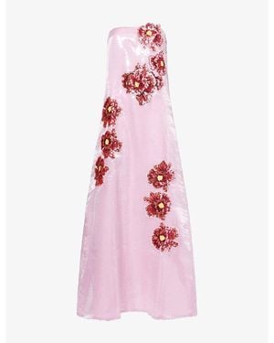 Dima Ayad Flower Sequin Woven Maxi Dress - Pink