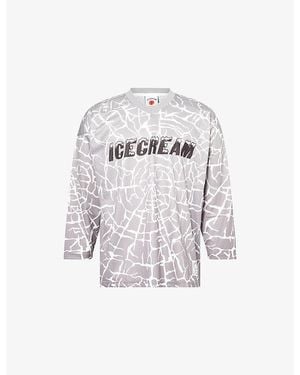 ICECREAM Cracked Ice Hockey Long-Sleeves Woven T- Shirt - White