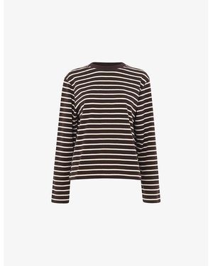 Whistles Striped Long-Sleeved Cotton-Jersey Top - Black