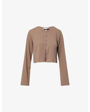 The Couture Club Button-Through Ribbed Cotton-Jersey Top - Natural