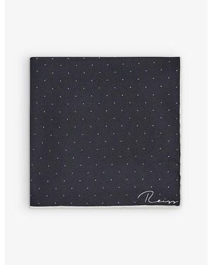 Reiss Liam Polka-Dot Logo-Print Silk Pocket Square - Blue