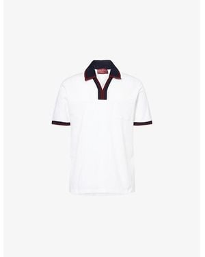 Gucci Contrast-Collar Logo-Embroidered Cotton-Pique Polo Shirt - White