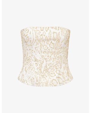 GRACE FAENA Leopard Bead-Embellished Cotton Corset Top - Natural