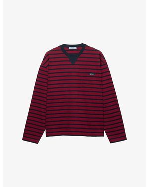 Prada Long-Sleeve Stripe Cotton-Jersey T-Shirt - Red