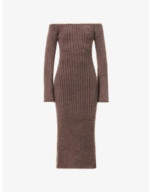 Pretty Lavish Alora Fluffy-Texture Knitted Maxi Dress - Brown