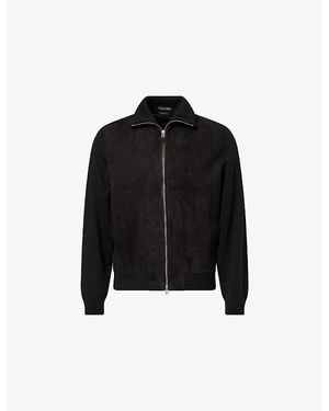 Tom Ford Suede-Panel High-Neck Wool Cardigan - Black