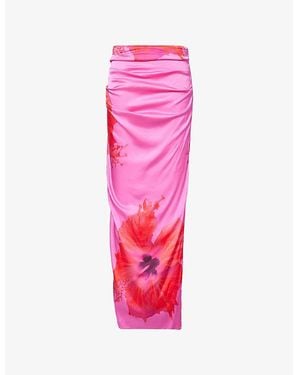 GOOD AMERICAN Flower-Print Split Stretch-Woven Maxi Skirt - Pink