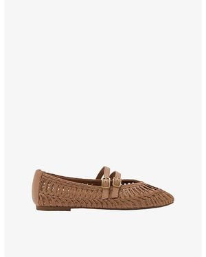 Reiss Elizabeth Leather And Raffia Ballet Flats - Brown
