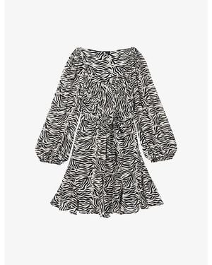The Kooples Graphic-Print Tie-Waist Woven Mini Dress - Gray