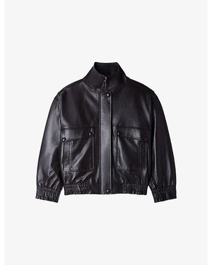 Sandro Oversized Stand-Collar Leather Jacket - Black