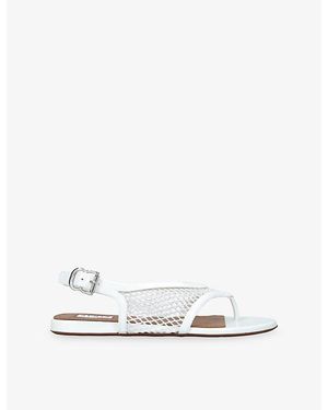 Alaïa Fishnet Flat Leather Sandals - White