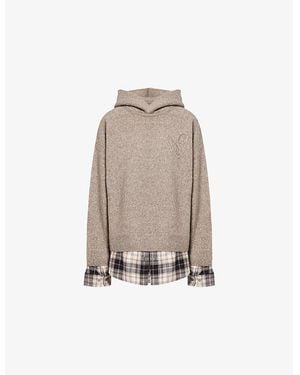 Acne Studios Contrast-Check-Print Relaxed-Fit Wool-Blend Hoodie - Natural