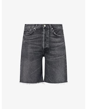 Agolde Anson Frayed-Hem Denim Shorts - Grey