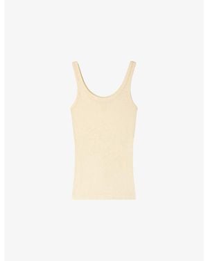 Sandro Ribbed Scoop-Neck Stretch-Cotton Top - White