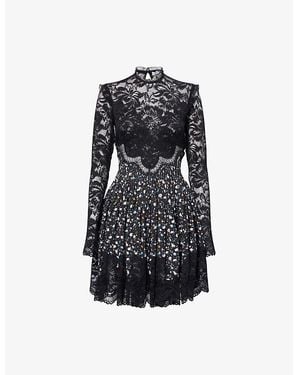 Rabanne Lace Floral Stretch-Woven Mini Dress - Black