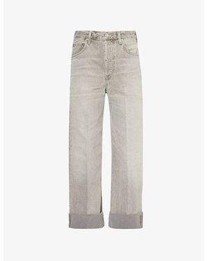 Citizens of Humanity Ayla Folded-Hem Wide-Leg Mid-Rise Denim-Blend Jeans - Grey