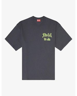 DIESEL Flock Graphic-Print Cotton T-Shirt - Blue