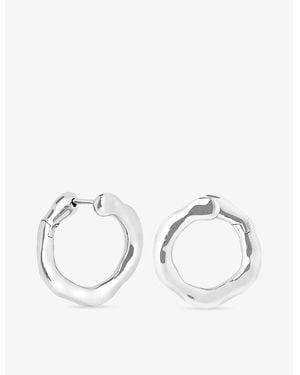Astrid & Miyu Molten Orbit Large Rhodium-Plated Brass Hoop Earrings - Metallic