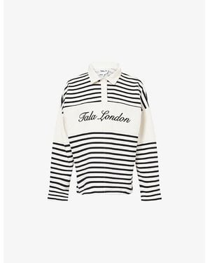 WE Are Tala Striped Rugby Polo Cotton-Blend Sweatshirt - White