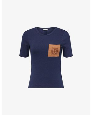 Emello Regular-Fit Embroidered-Logo Knit T-Shirt - Blue