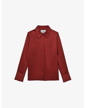 Reiss Ameira Concealed-Placket Long-Sleeve Silk Shirt - Red