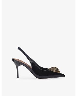 Kurt Geiger Belgravia Eagle Patent-Leather Heeled Slingbacks - Black