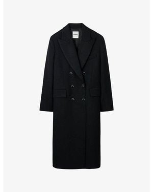 Sandro Double-Breasted Peak-Lapels Woven Coat - Black