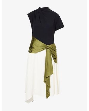 STAUD Davina Asymmetric Woven Midi Dress - Blue