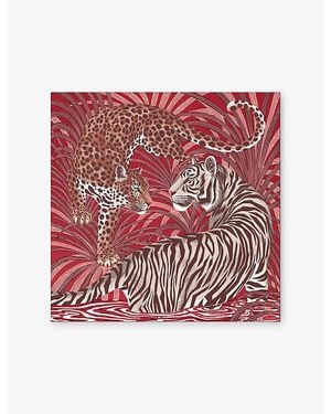 Cartier Panthère And Tiger Printed Silk Scarf - Red