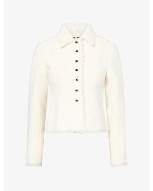 ME+EM Textured Fringe Peplum Woven Jacket - White
