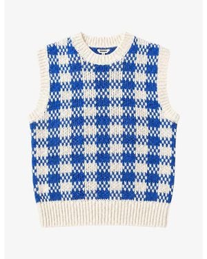 OMNES Bob Checked Cotton Knit Vest - Blue