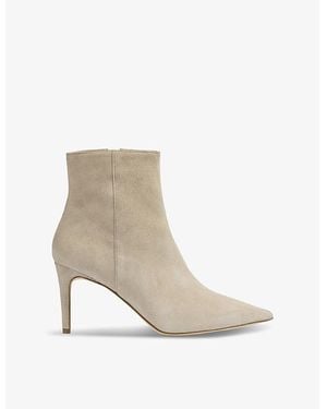 LK Bennett Aster Pointed-Toe Heeled Suede Ankle Boots - White